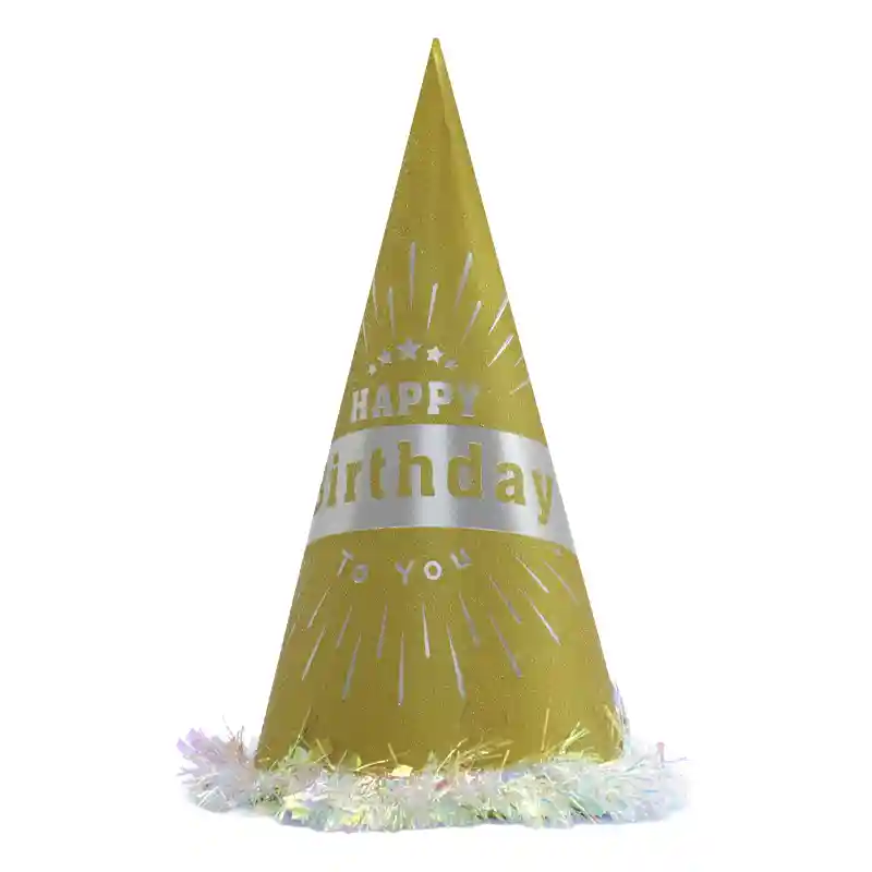 Gold Festive Cone Party Cap – 32cm Paper Hat with Gold Print