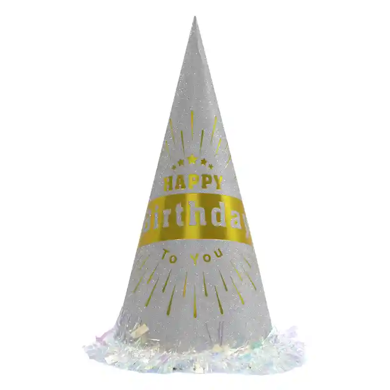 Silver Glitter Party Cone Hat – 32cm Paper Birthday Cap