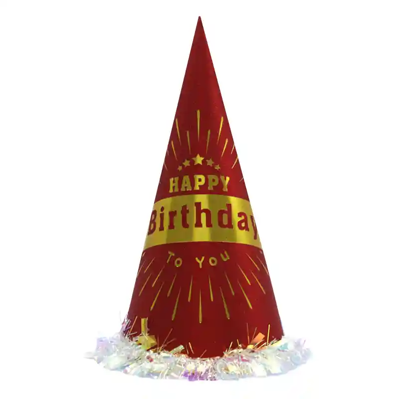 Red Shiny Birthday Celebration Cone Hat – 32cm Paper Party Cap