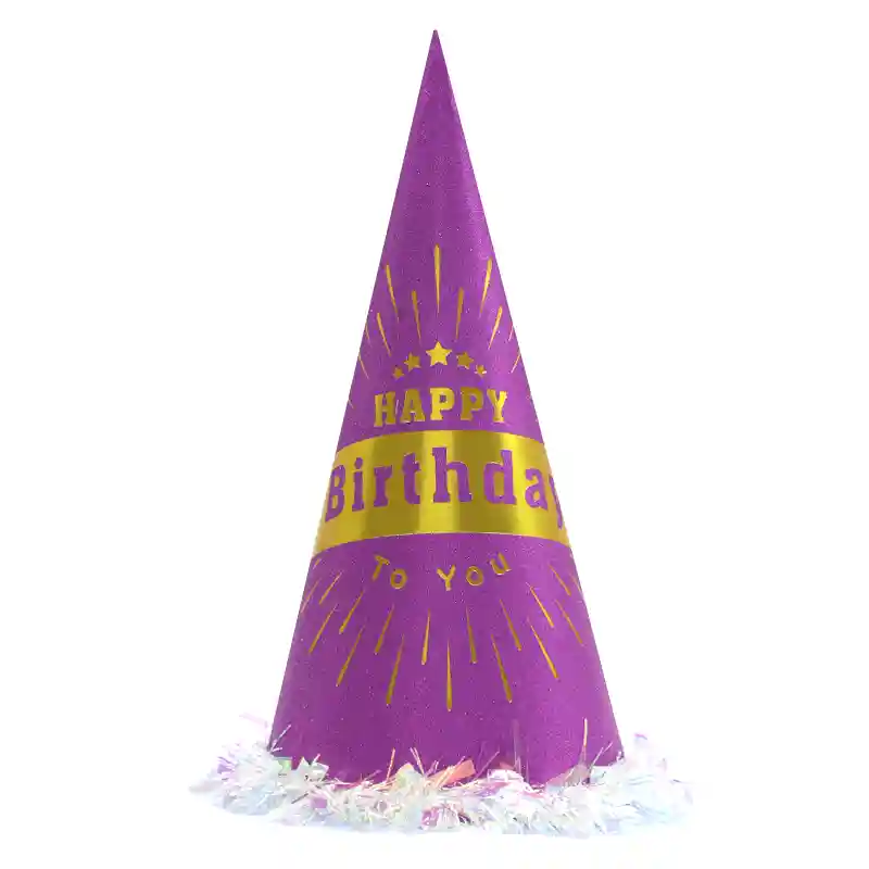 Purple Metallic Paper Party Hat – 32cm Cone Cap for Birthdays