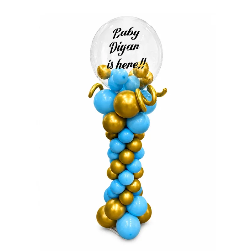 Personalized Baby Welcome Bubble Balloon Column - Blue & Gold