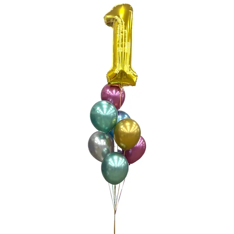 Gold Number 1 Helium Balloon Bouquet with Chrome Latex Balloons