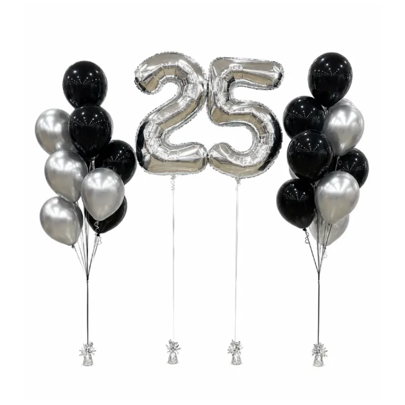 25th Birthday Balloon Bouquet Set with Silver Number Balloons