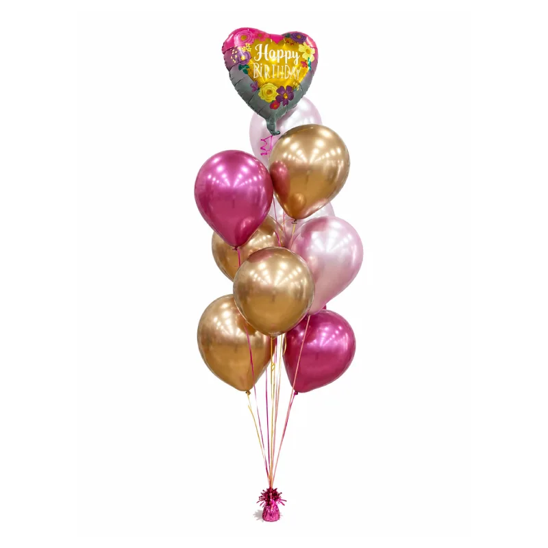 Pink & Gold Happy Birthday Balloon Bouquet