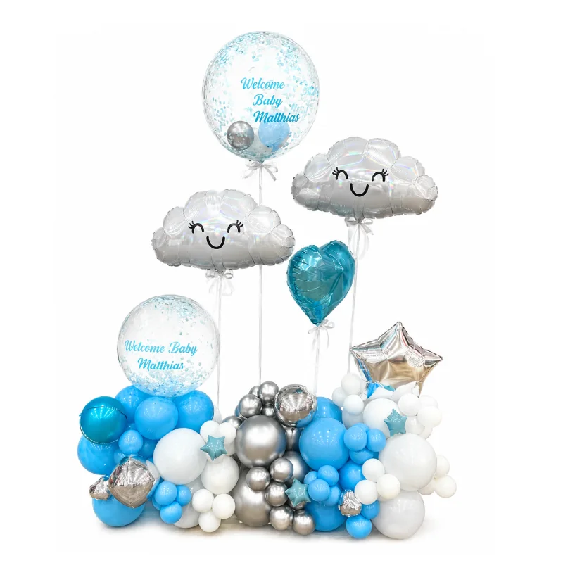 Personalized Welcome Baby Balloon Decoration Set - Blue & Silver