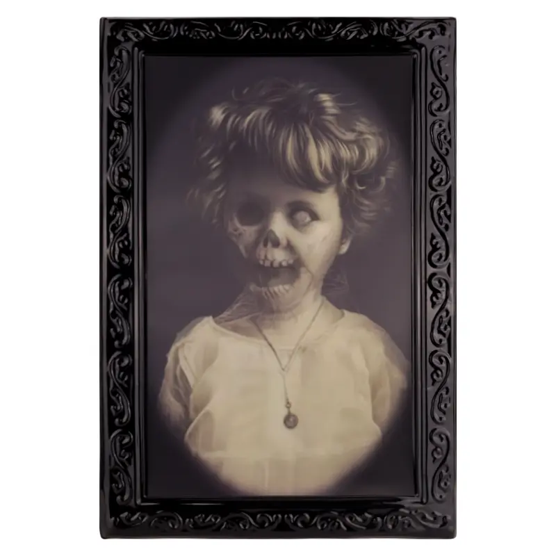 Haunted Portrait Frame with Creepy Skeleton Girl – Halloween Wall Decoration