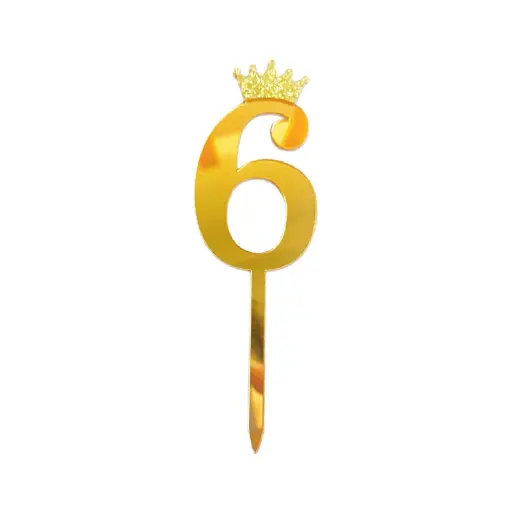 [100000000168/31134] Gold Crown Number Acrylic Cake Topper Small - 6