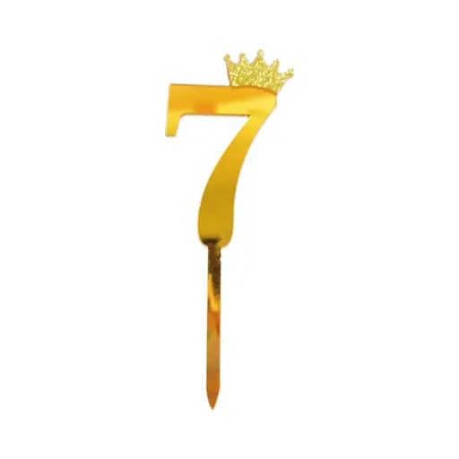[100000000169/31136] Gold Crown Number Acrylic Cake Topper Small - 7