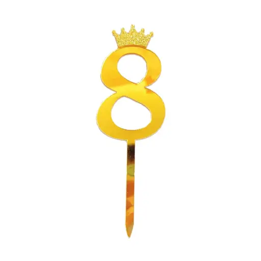 [100000000170/31138] Gold Crown Number Acrylic Cake Topper Small - 8