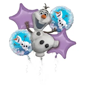 [31269] Frozen Olaf Purple Foil Balloon Bouquet 5 pcs