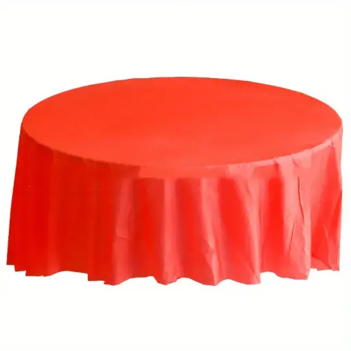 [77018.40] Red Round Plastic Table Cover 84in