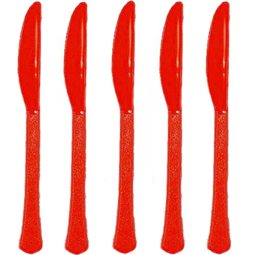 [8004.4] Apple Red Plastic Knives - 20 pcs