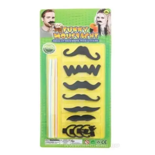 [12508] Funny Mustache With Straws, 6 Pcs