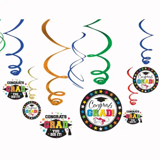 [100000006808/670103/ 670000.08] Graduation Multicolour Foil Swirl Decoration 12pcs