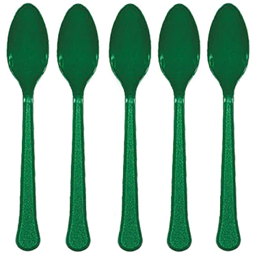 [8001.03] Festive Green Plastic Spoon - 20 Pcs