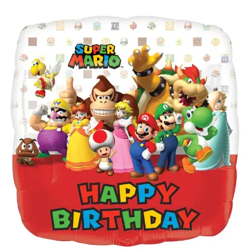 [3200901] Mario Bros. Happy Birthday Square Balloon 18in