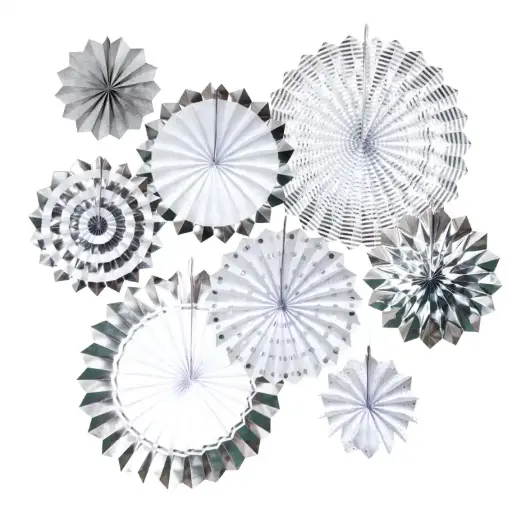 [24371] Paper Fans - Silver 6 Pcs
