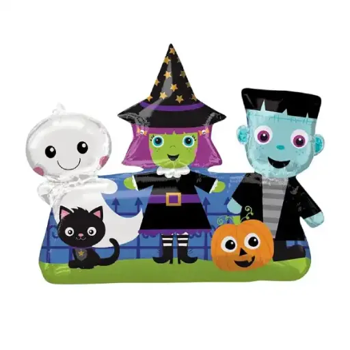 [35912] Halloween Friends Foil Balloon – Ghost, Witch, and Frankenstein