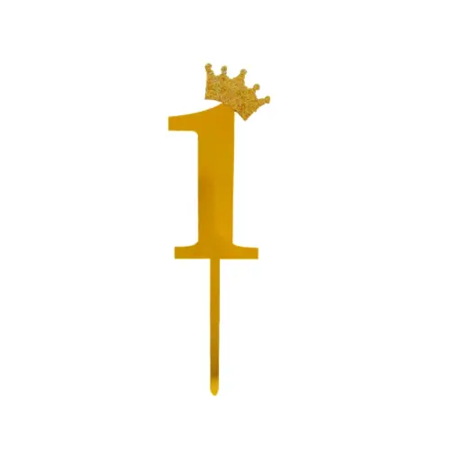 [100000000163/31110] Gold Crown Number Acrylic Cake Topper Small - 1