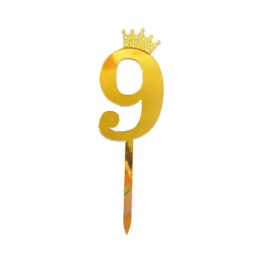 [100000000171/31142] Gold Crown Number Acrylic Cake Topper Small - 9