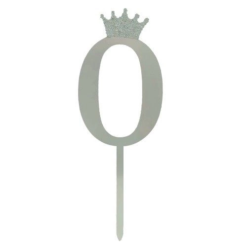 [31148] Silver Crown Number Acrylic Cake Topper Small - 0