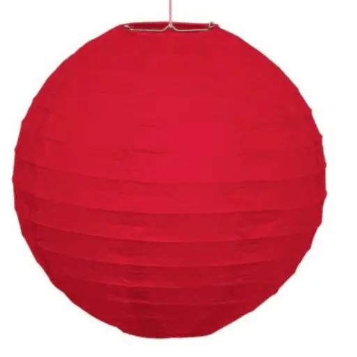 [12490] Round Paper Hanging Decorative Lantern 9.5in - Red