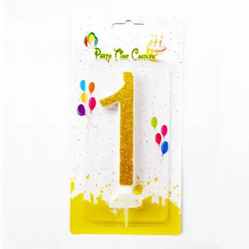 [100000005575/12527] Gold Glitter Number 1 Birthday Candle