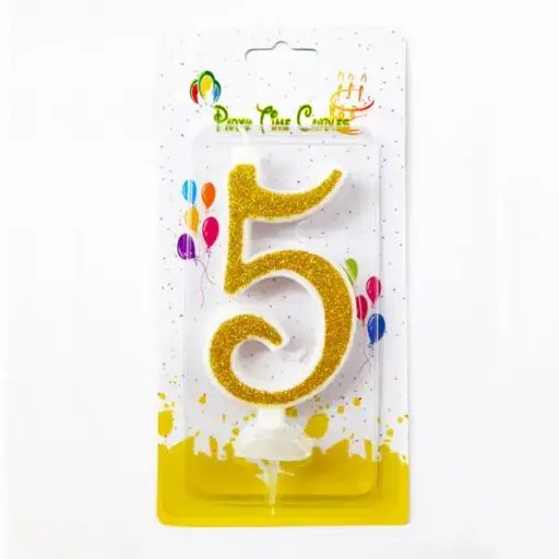 [100000005579/12531] Gold Glitter Number 5 Birthday Candle