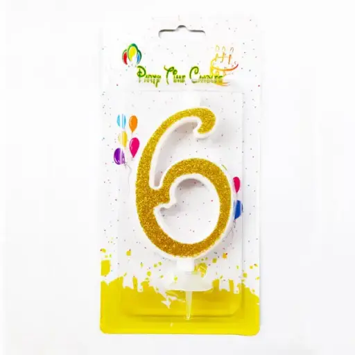 [12532] Gold Glitter Number 6 Birthday Candle