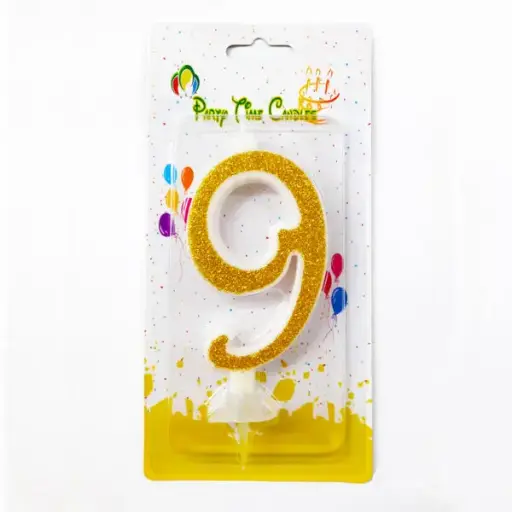 [100000005583/12535] Gold Glitter Number 9 Birthday Candle