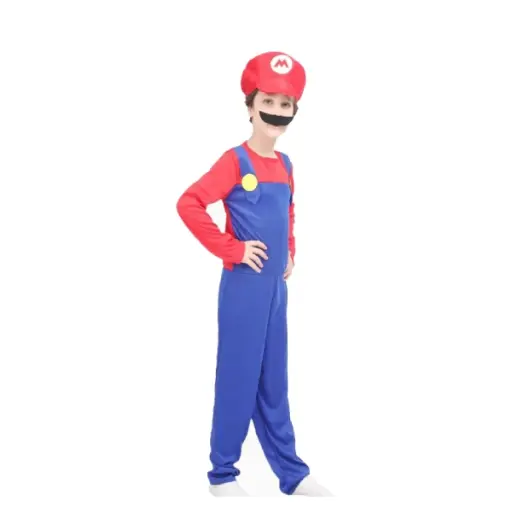 [15301] Red and Green Plumber Boy Costume For kids