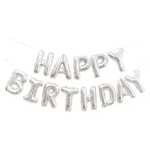 [100000008779/T-002] Silver Happy Birthday Foil Balloons Banner 18 Inch