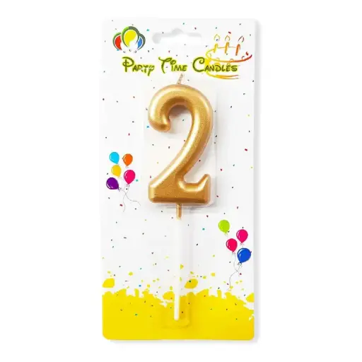 [100000010217/21866] Gold Number 2 Cake & Cupcake Candle - Small