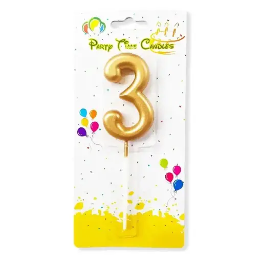 [100000010218/21867] Gold Number 3 Cake & Cupcake Candle - Small