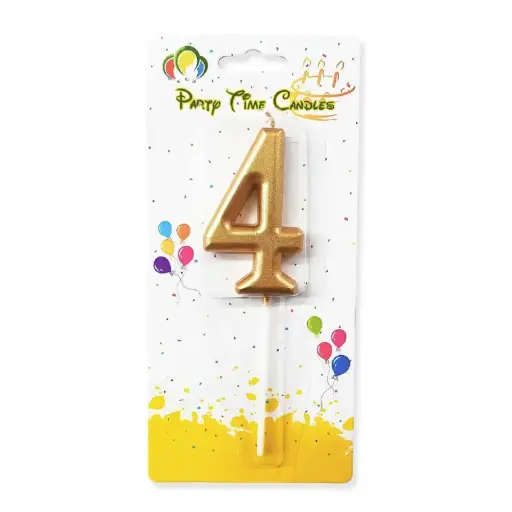 [100000010219/21868] Gold Number 4 Cake & Cupcake Candle - Small