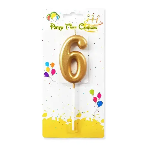 [100000010221/21870] Gold Number 6 Cake & Cupcake Candle - Small