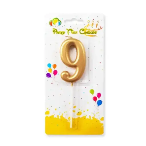 [100000010224/21873] Gold Number 9 Cake & Cupcake Candle - Small