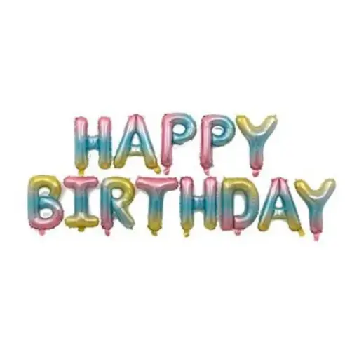 [100000011357/T-110] Rainbow Happy Birthday Foil Balloons Banner 18 Inch 