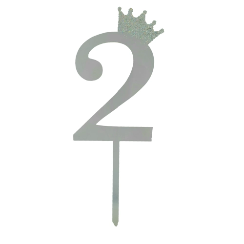 [100000011507/24533] Silver Crown Number-2 Acrylic Cake Topper 
