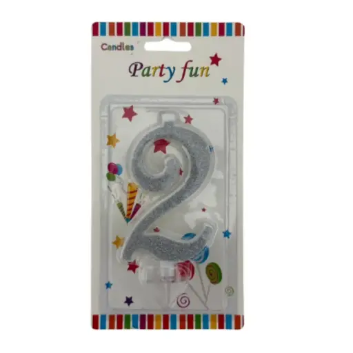 [100000013096/28157] Silver Glitter Number 2 Birthday Candle
