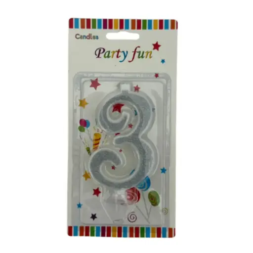 [100000013097/28159] Silver Glitter Number 3 Birthday Candle