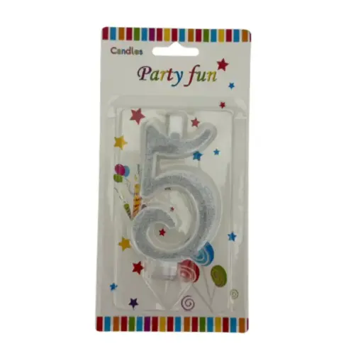 [100000013099/28163] Silver Glitter Number 5 Birthday Candle