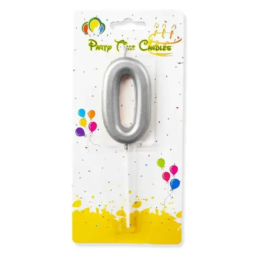 [100000013104] Silver Number 0 Cake & Cupcake Candle - Small