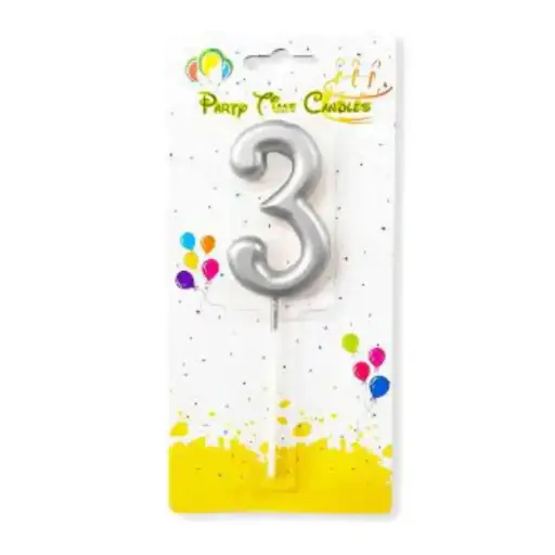 [100000013107/28181] Silver Number 3 Cake & Cupcake Candle - Small