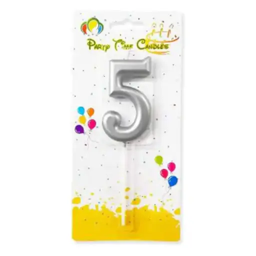 [100000013109] Silver Number 5 Cake & Cupcake Candle - Small