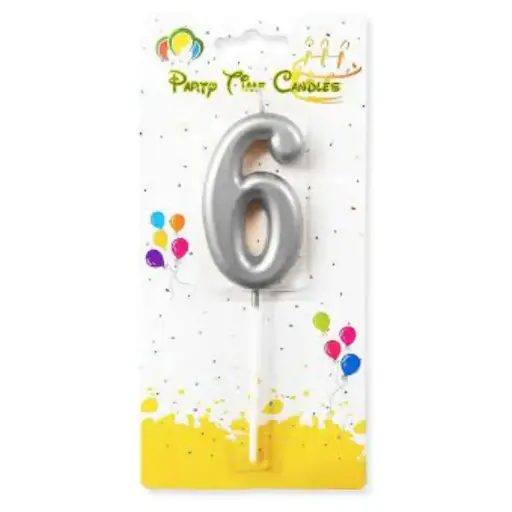 [100000013110/28189] Silver Number 6 Cake & Cupcake Candle - Small