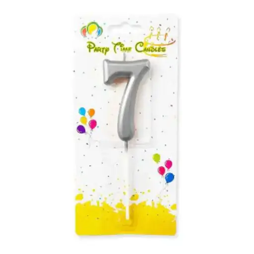 [100000013111/28191] Silver Number 7 Cake & Cupcake Candle - Small