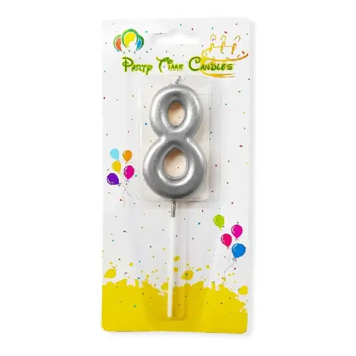 [100000013112] Silver Number 8 Cake & Cupcake Candle - Small