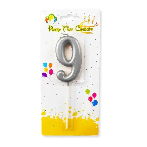 [100000013113/28195] Silver Number 9 Cake & Cupcake Candle - Small