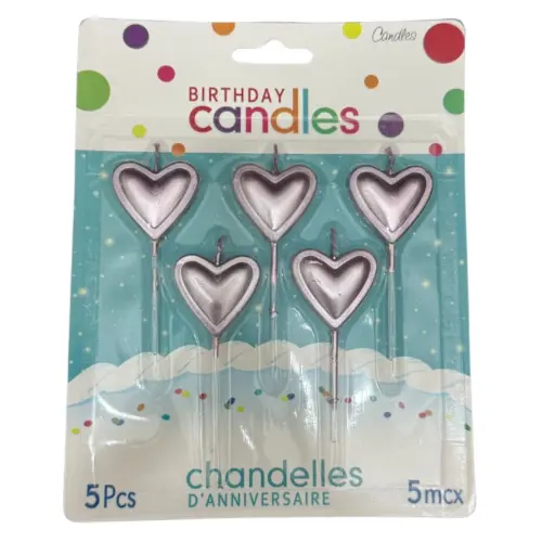 [100000013131/28277] Pink Heart Stick Cake Candles – Cake Topper 5 pcs